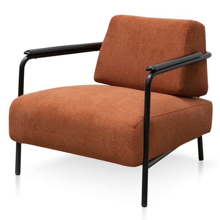 Tovo Burnt Orange Fabric Armchair with Black Legs - Modern Industrial Design