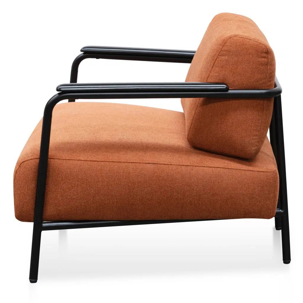 Tovo Burnt Orange Fabric Armchair with Black Legs