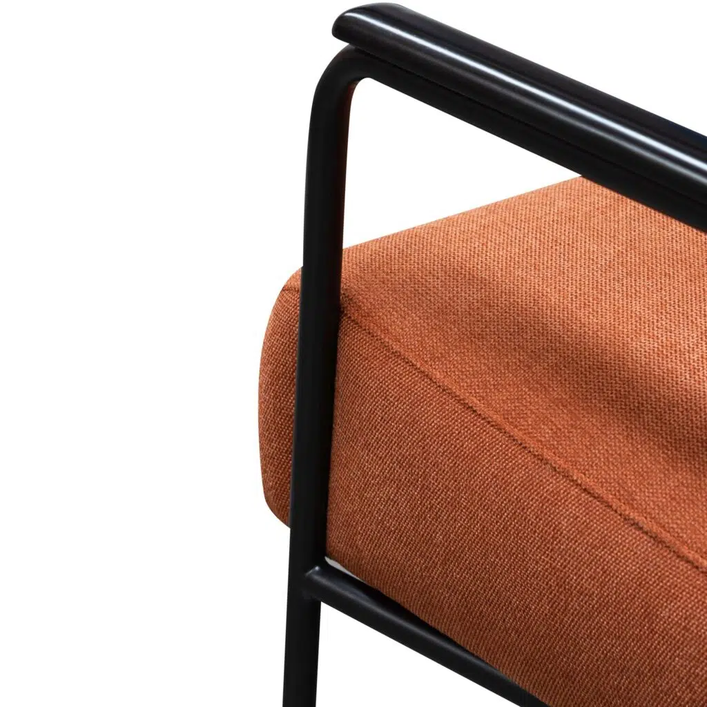 Tovo Burnt Orange Fabric Armchair with Black Legs Industrial Design