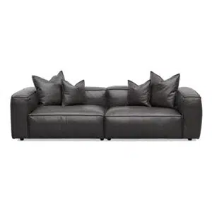 4 Seater Shadow Grey Leather Sofa with Cushions and Pillows