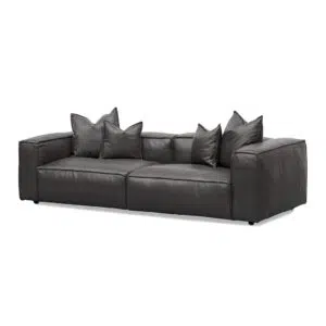 4-seater shadow grey leather sofa with cushions and pillows