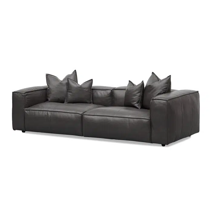 Rylen 4 Seater Sofa with Cushion and Pillow – Shadow Grey Leather