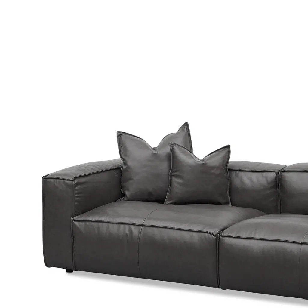 4-Seater Shadow Grey Leather Sofa with Cushion and Pillow