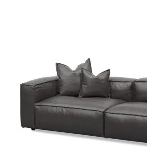 4-Seater Shadow Grey Leather Sofa with Cushion and Pillow