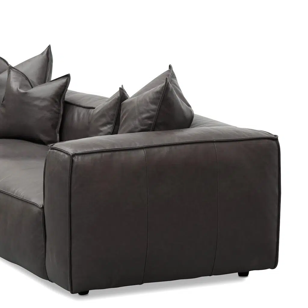 Rylen 4-Seater Shadow Grey Leather Sofa with Cushions and Pillows