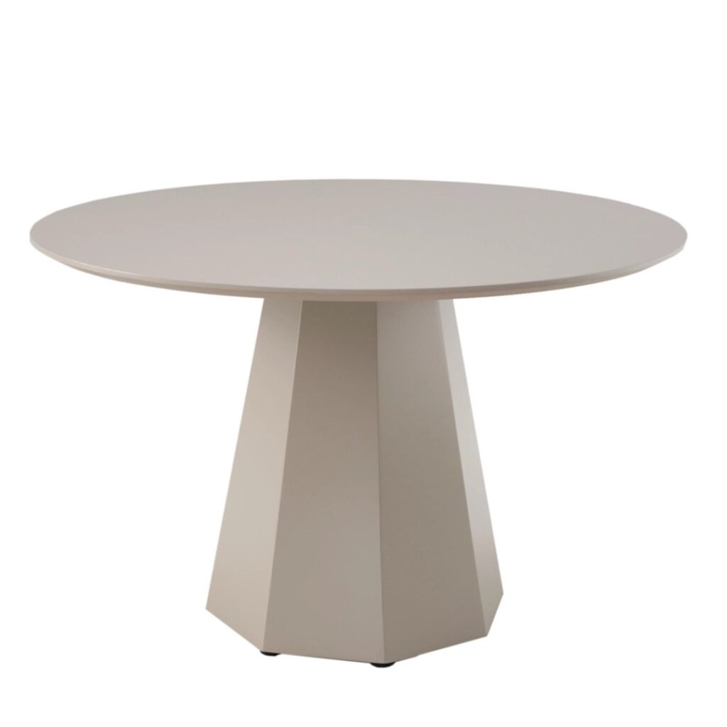 Monet Putty Dining Table with wine accent, modern design, 120cm square, matte finish