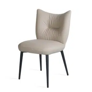 Beige eco-leather dining chairs set of 2 with black metal frame modern design