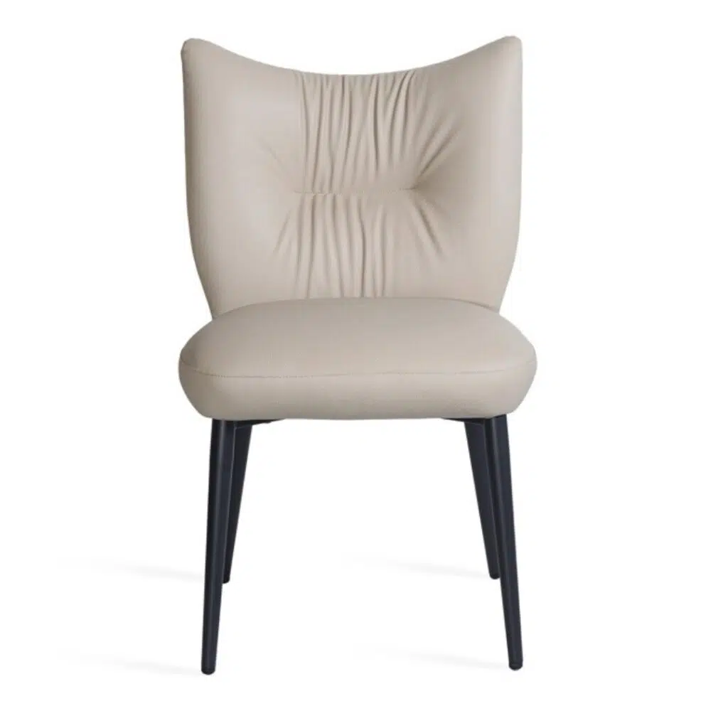 Beige eco-leather dining chairs set of 2 with black metal frame modern design