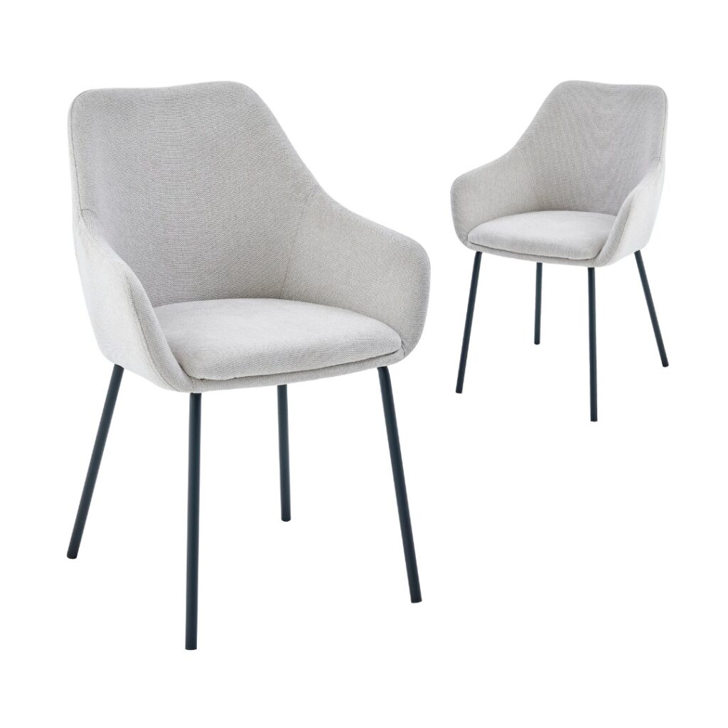 Napier Dining Chair Oat Set of 2 with black metal frame and textured upholstery