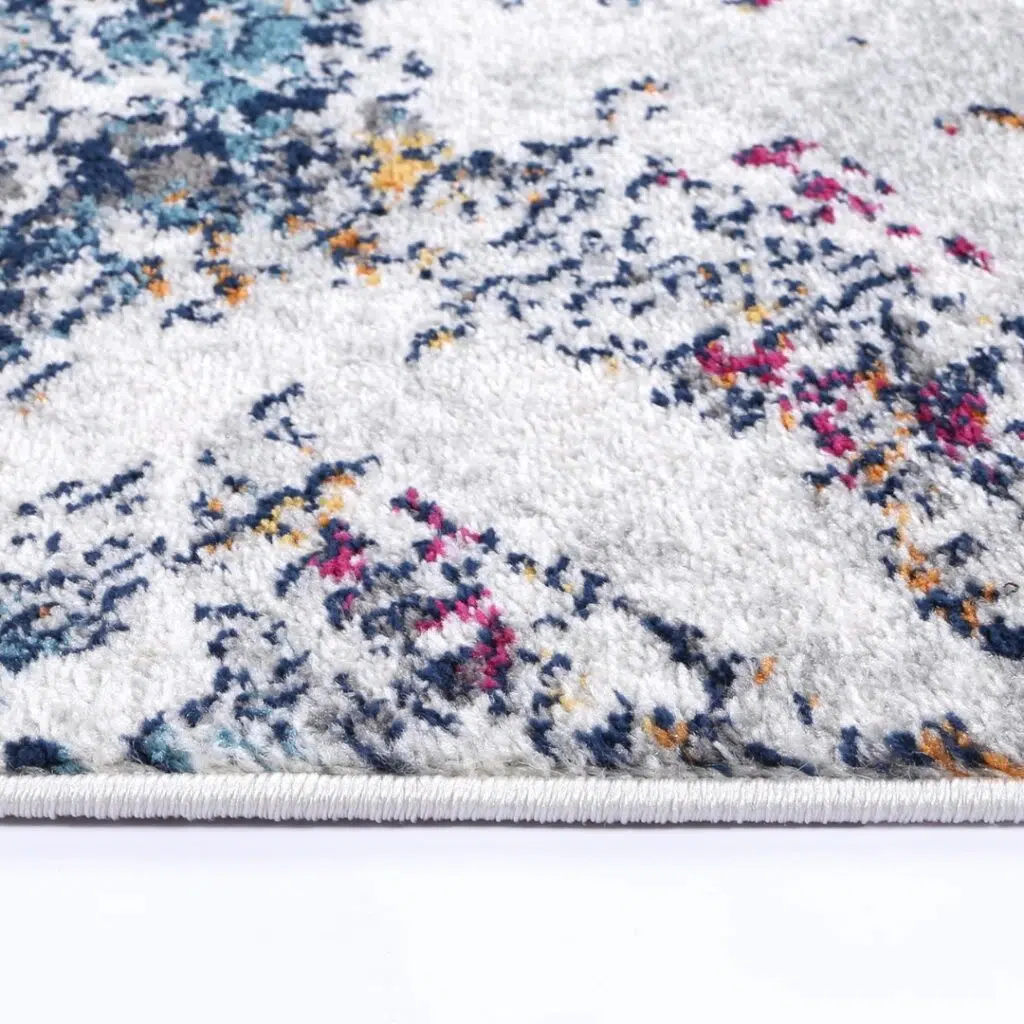 Provence-inspired Stonewashed Light Grey & Dark Blue Rug with Anti-Static Fiber