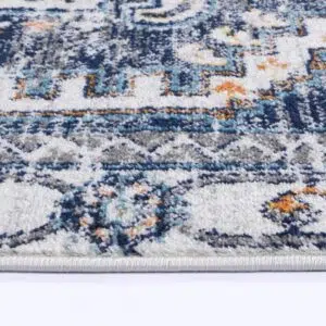 Provence-inspired Dark Blue & Cream Rug with Timeless Sunburst Design