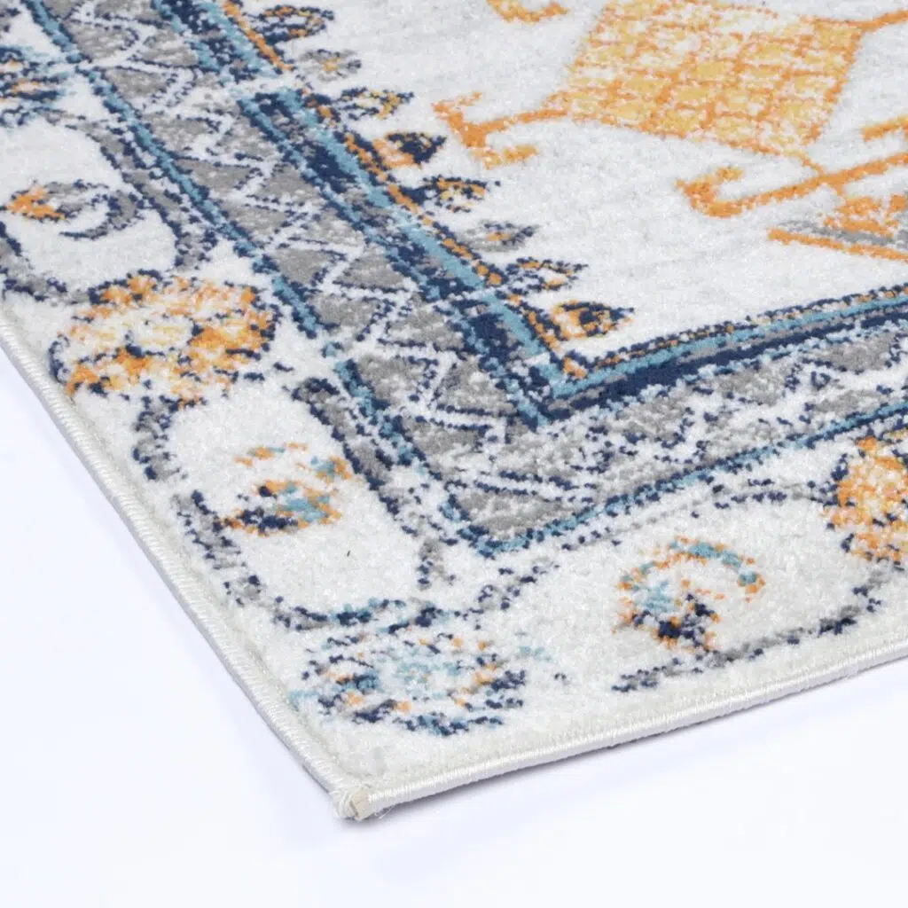 Provence Sunburst Dark Blue & Cream Rug - Polypropylene, Power-Loomed