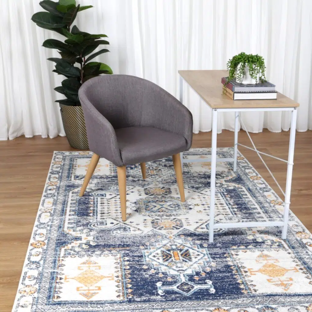 Provence Sunburst Dark Blue & Cream Rug with Anti-Static Fibers