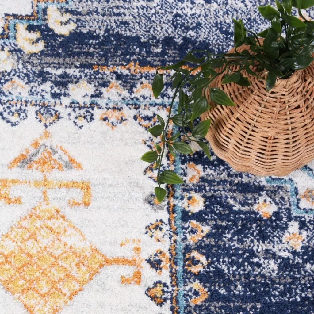 Provence Sunburst Dark Blue & Cream Rug - Anti-Static Polypropylene