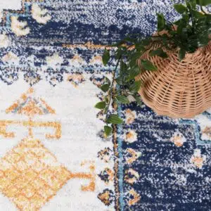 Provence Sunburst Dark Blue & Cream Rug - Anti-Static Polypropylene