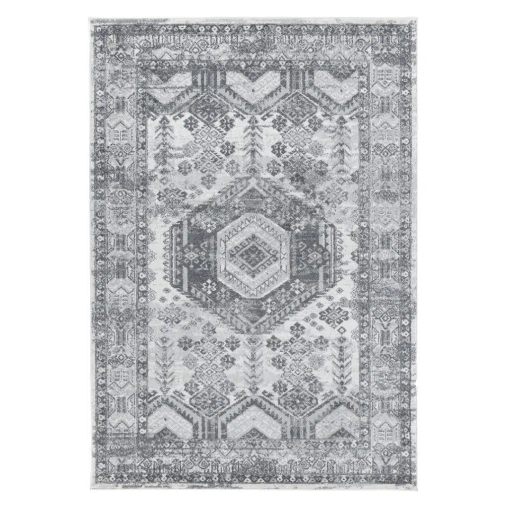 Provence-inspired Azure Cream & Grey Rug with anti-static durability