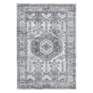 Provence-inspired Azure Cream & Grey Rug with anti-static durability