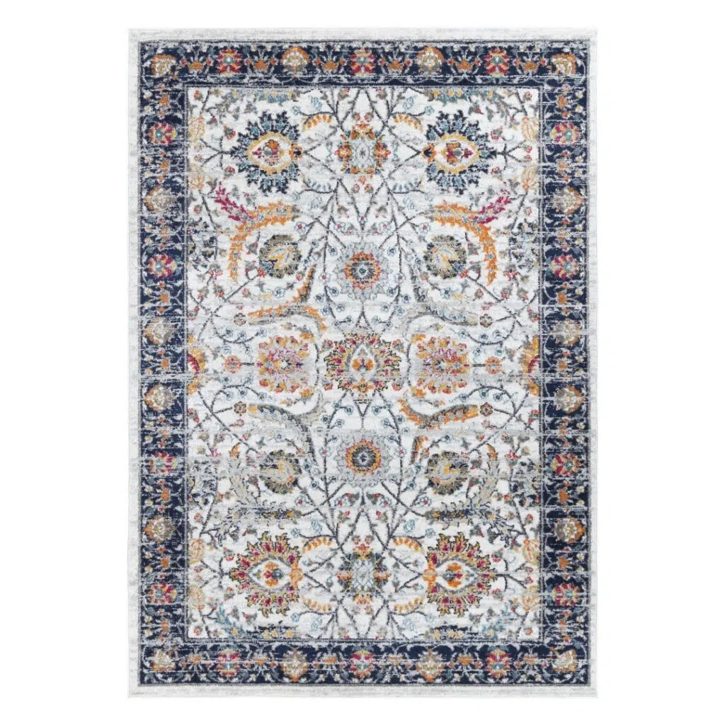 Provence-inspired cream dark blue rug anti-static polypropylene