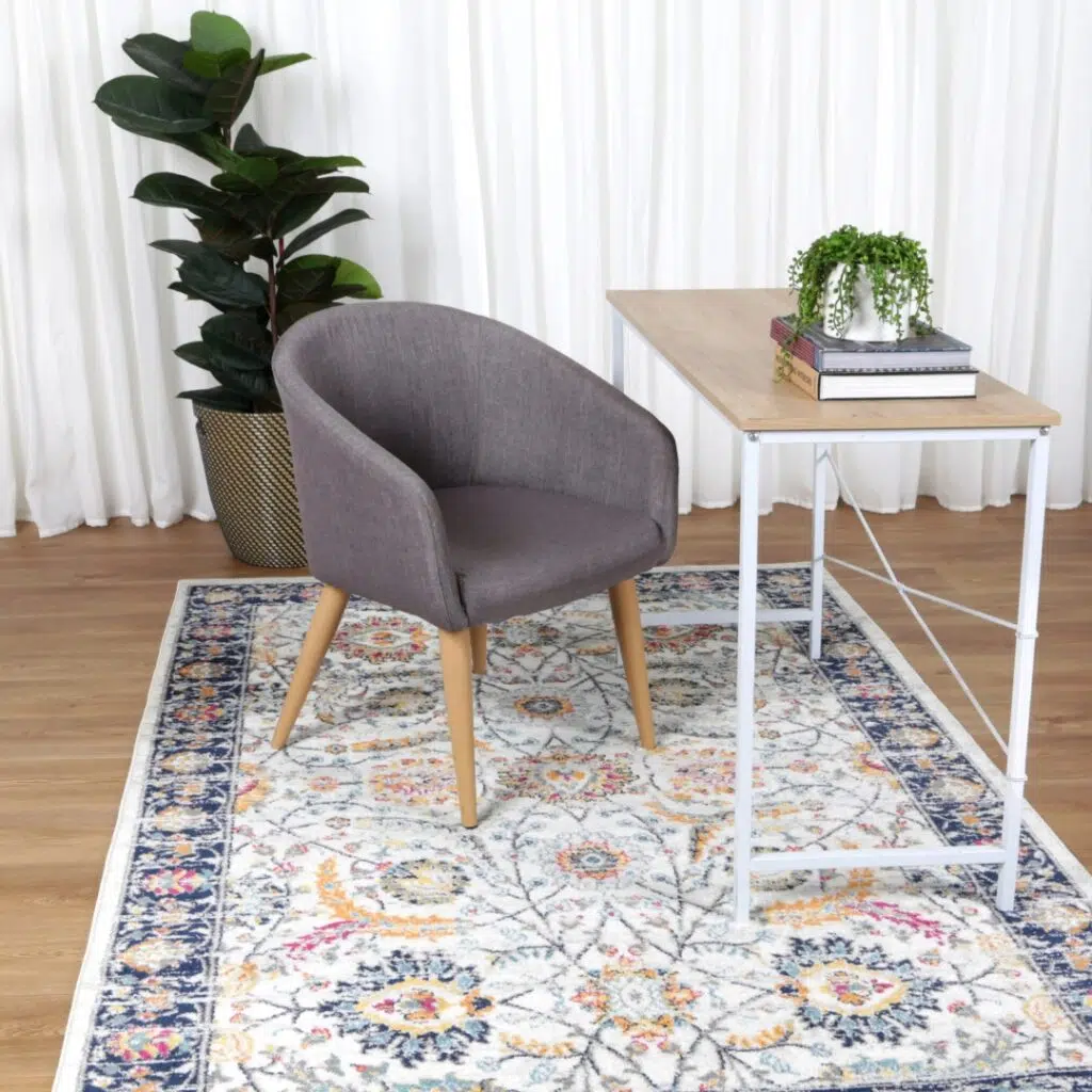 Provence Clayfield Cream & Dark Blue Rug – Anti-Static, Polypropylene, 12mm Pile