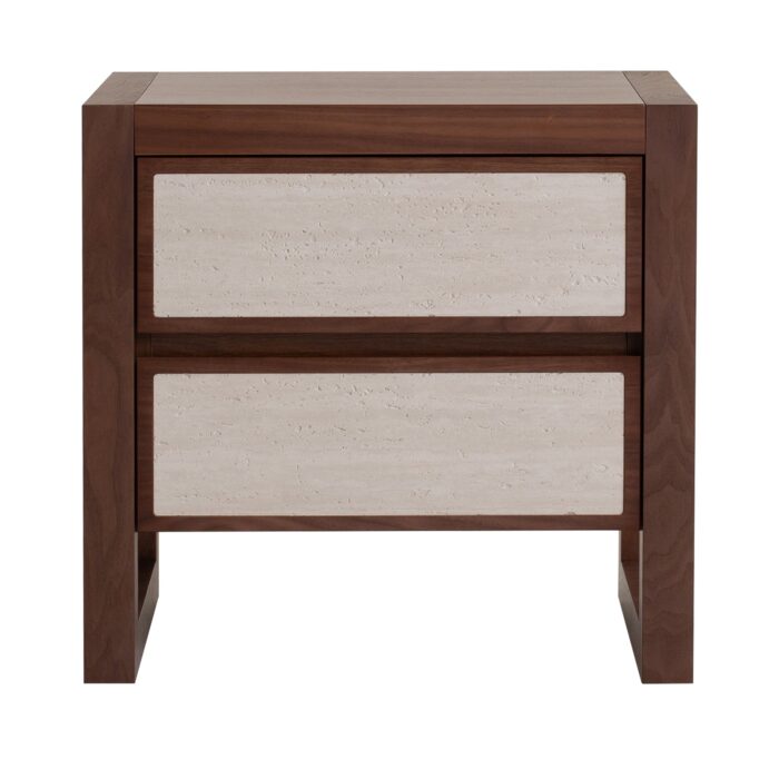 Loma Walnut Bedside Table with Stone Veneer and Oak Finish