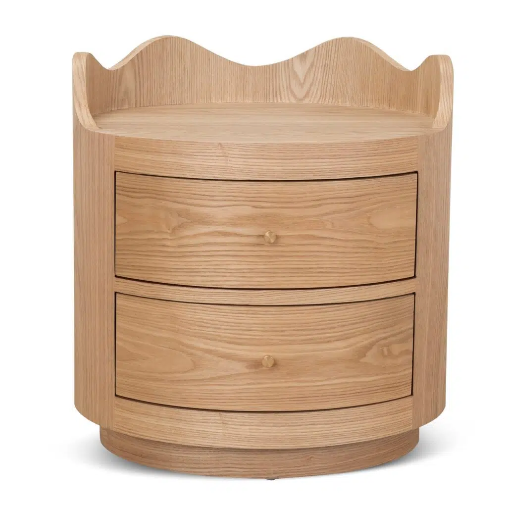 Orvin 51cm Natural Bedside Table with Ash Veneer and Curved Edge