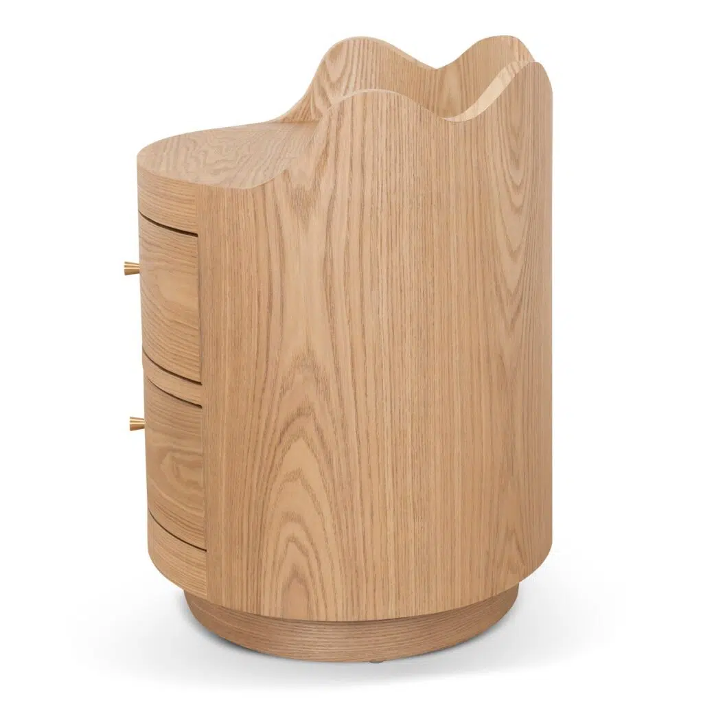 Orvin 51cm Bedside Table with Natural Ash Veneer and Scalloped Edge for Modern Bedroom