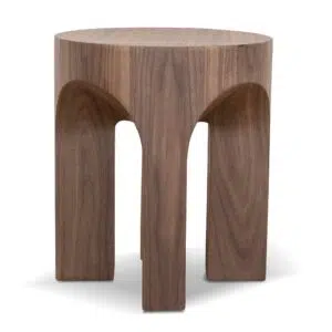 Pryla 49.5cm Round Side Table with Walnut Finish and Curved Arch Design