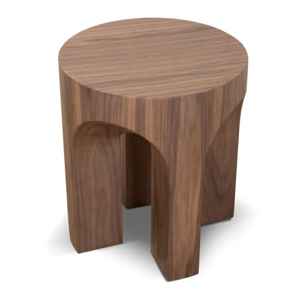 Pryla 49.5cm Round Side Table in Walnut with Curved Arch Design