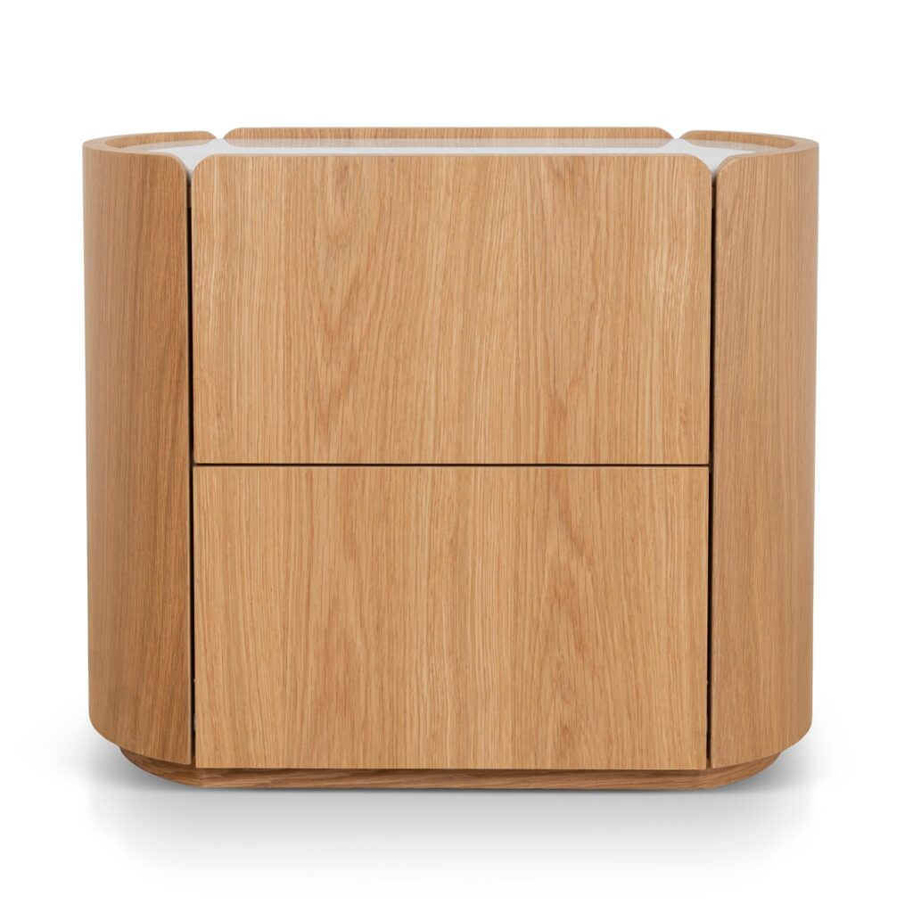 Glyn 60cm Bedside Table Natural Oak Marble Top Modern Design