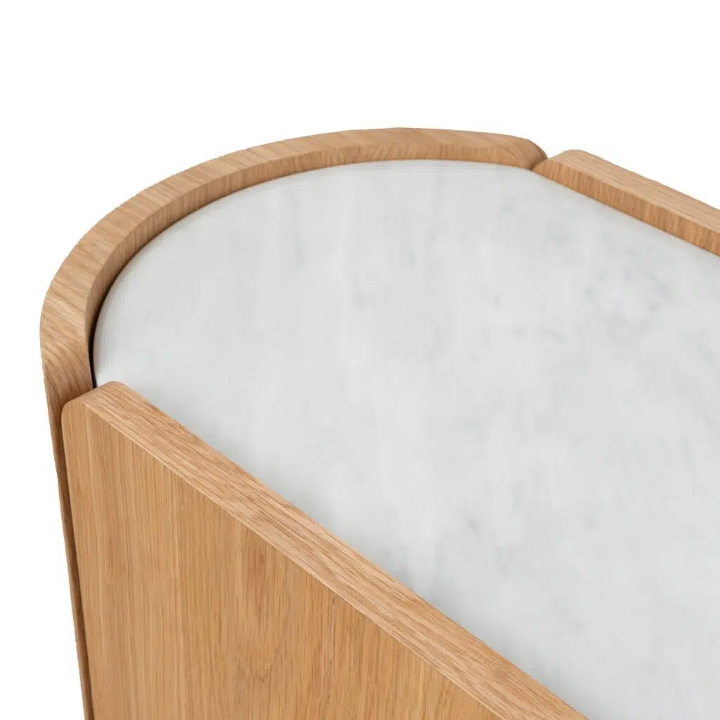 Glyn 60cm Bedside Table - Natural Oak Marble Top Modern Durable Storage