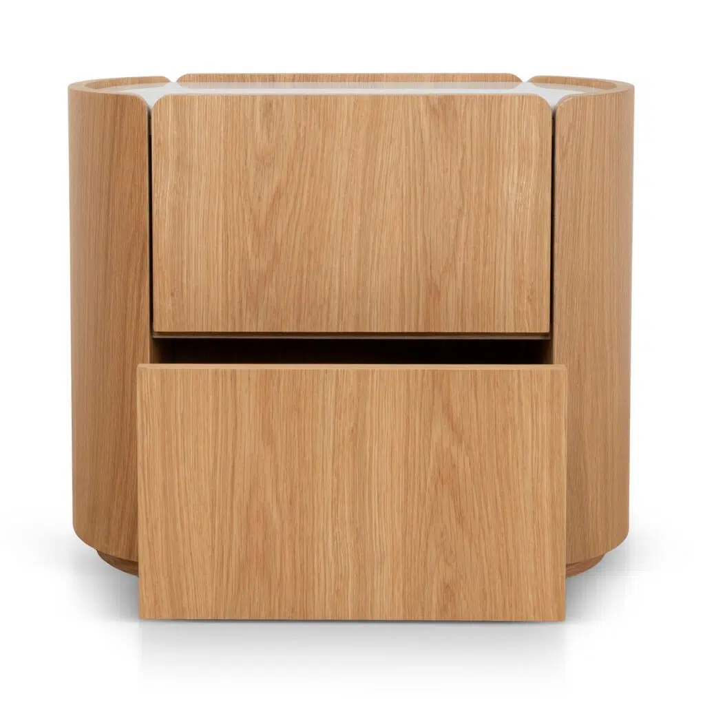 Glyn 60cm Bedside Table Natural Oak Marble Top Modern Design