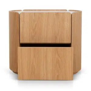 Glyn 60cm Bedside Table Natural Oak Marble Top Modern Design