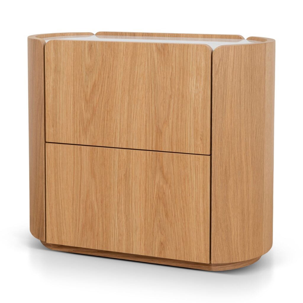 Glyn 60cm Bedside Table – Natural Oak & Marble Top | Modern Storage Design