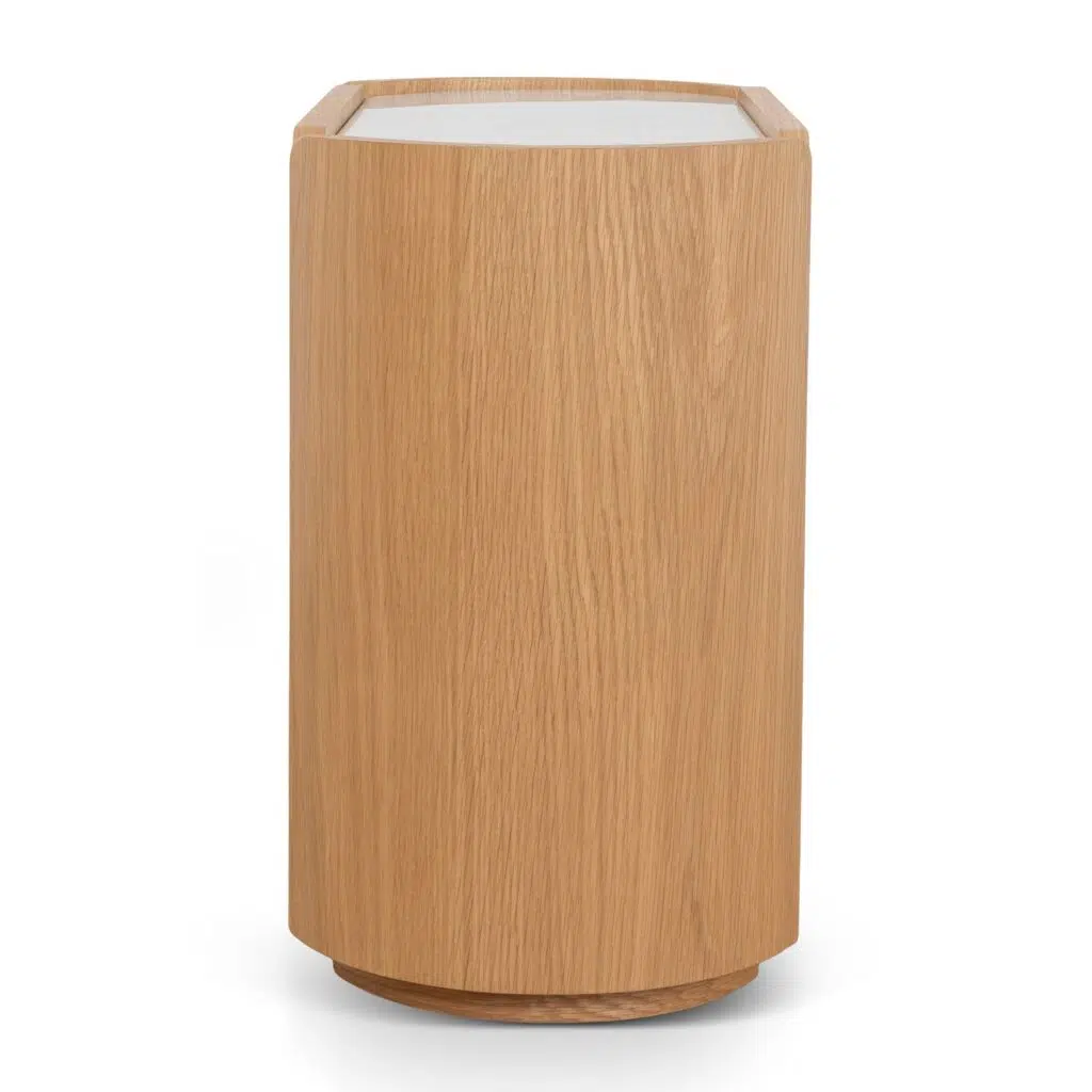 Glyn 60cm Bedside Table - Natural Oak & Marble Top, Modern Design