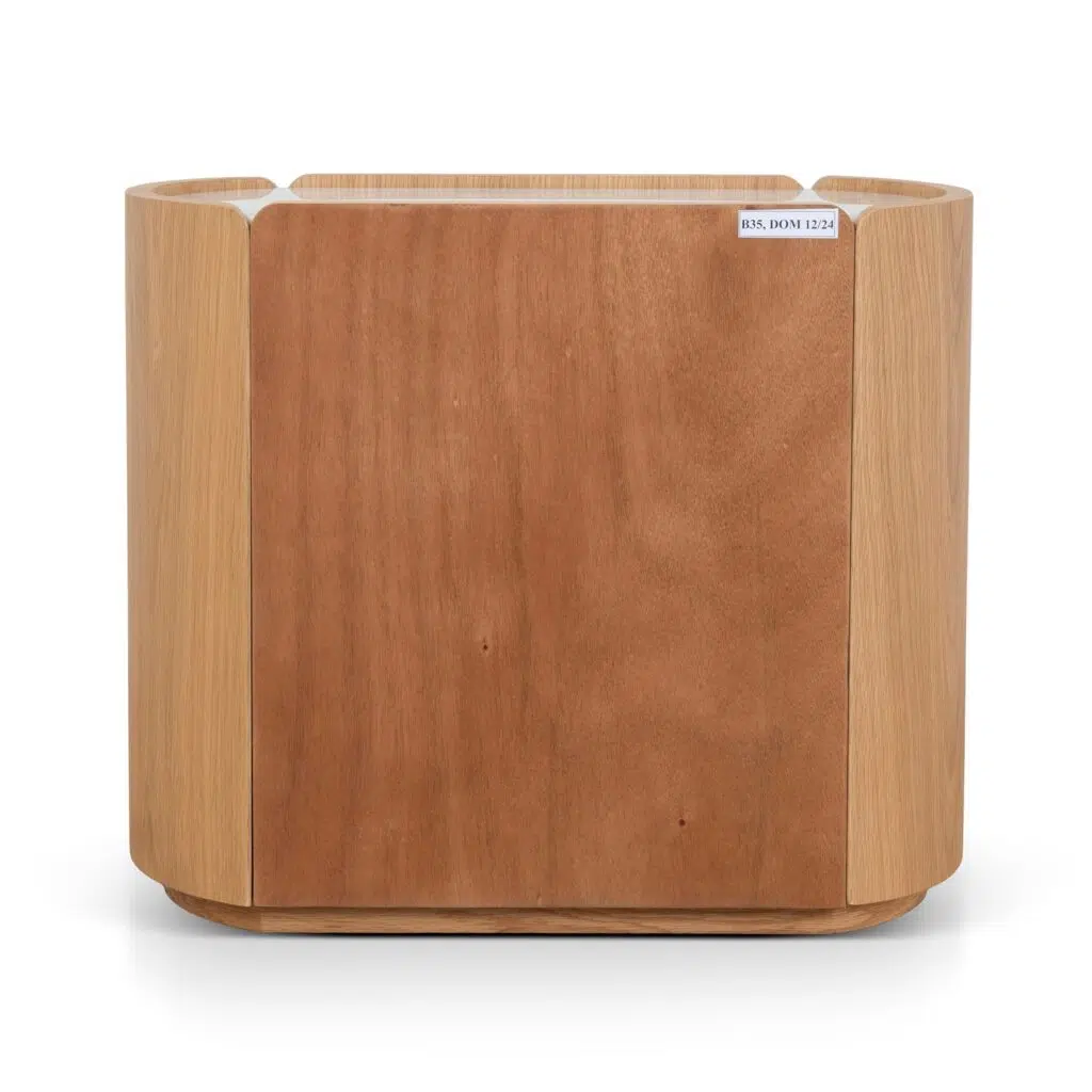 Glyn 60cm Bedside Table Natural Oak Marble Top Modern Design