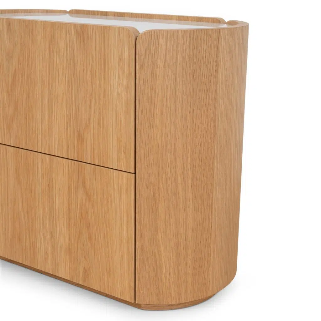 Glyn 60cm Bedside Table Natural Oak Marble Top Modern Design