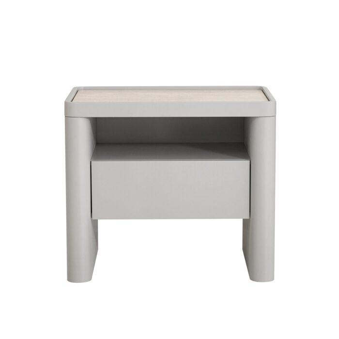Vela Warm Grey Glass Bedside Table - Contemporary Design, Storage & Elegant Surface