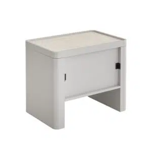 Vela Warm Grey Glass Top Bedside Table Modern Design