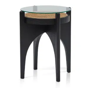 Zoryn 50cm Round Glass Side Table – Black Modern Design