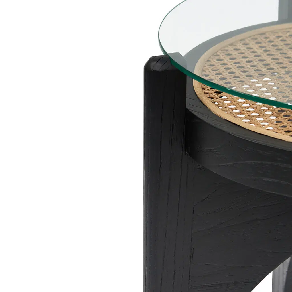 50cm Round Glass Side Table – Matte Black