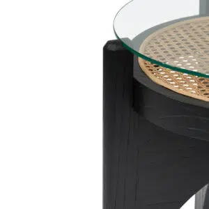 50cm Round Glass Side Table – Matte Black