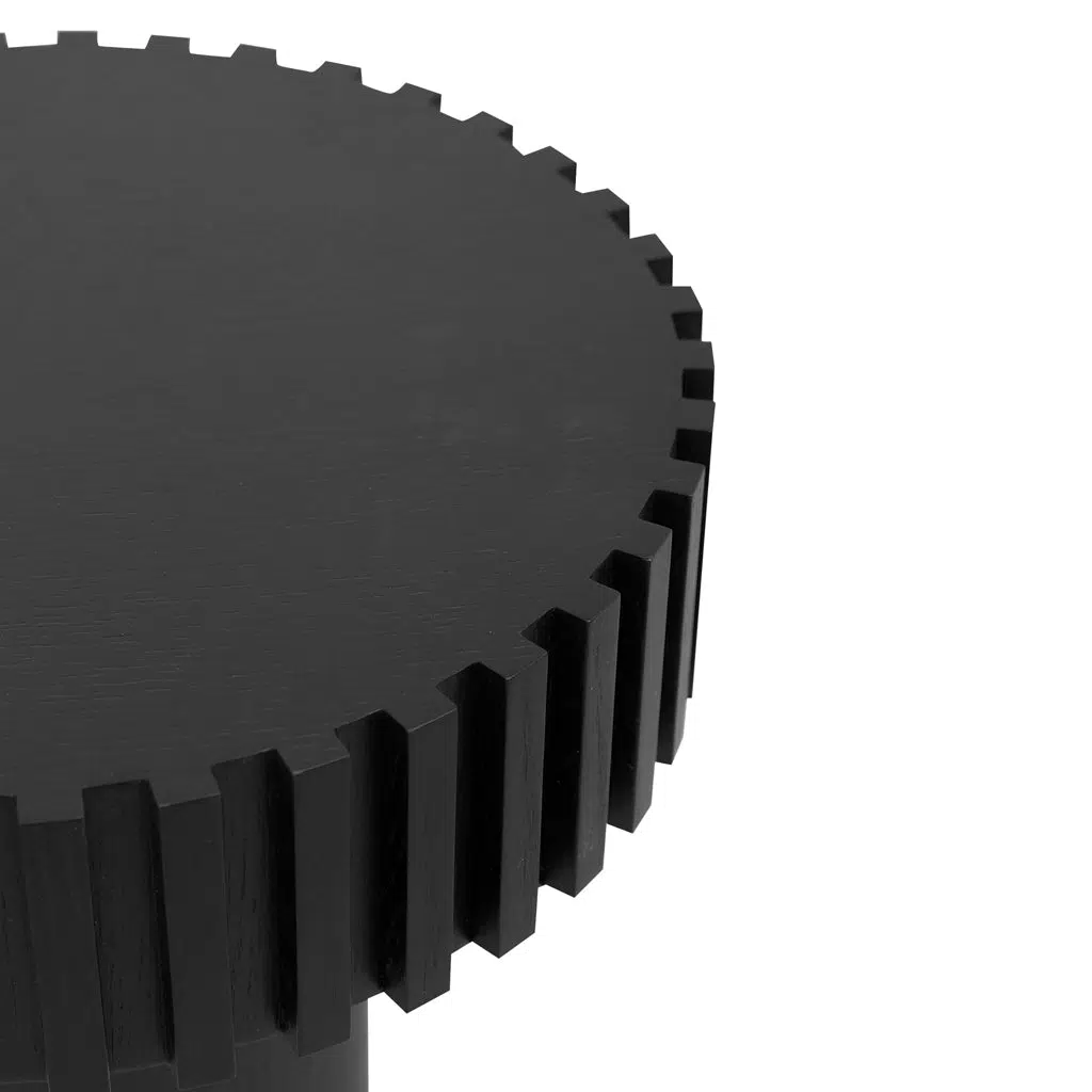 Sory 50cm Round Black Side Table with Vertical Wood Panels