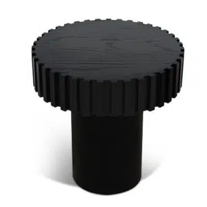Sory 50cm Round Black Side Table with Vertical Wood Panel Design