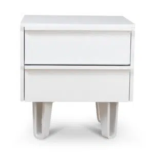 Varo Full White Bedside Table - Wood Grain & Storage Drawers