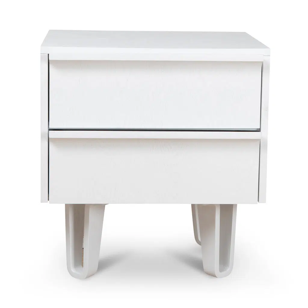 Varo Full White Bedside Table - Wood Grain & Storage Drawers