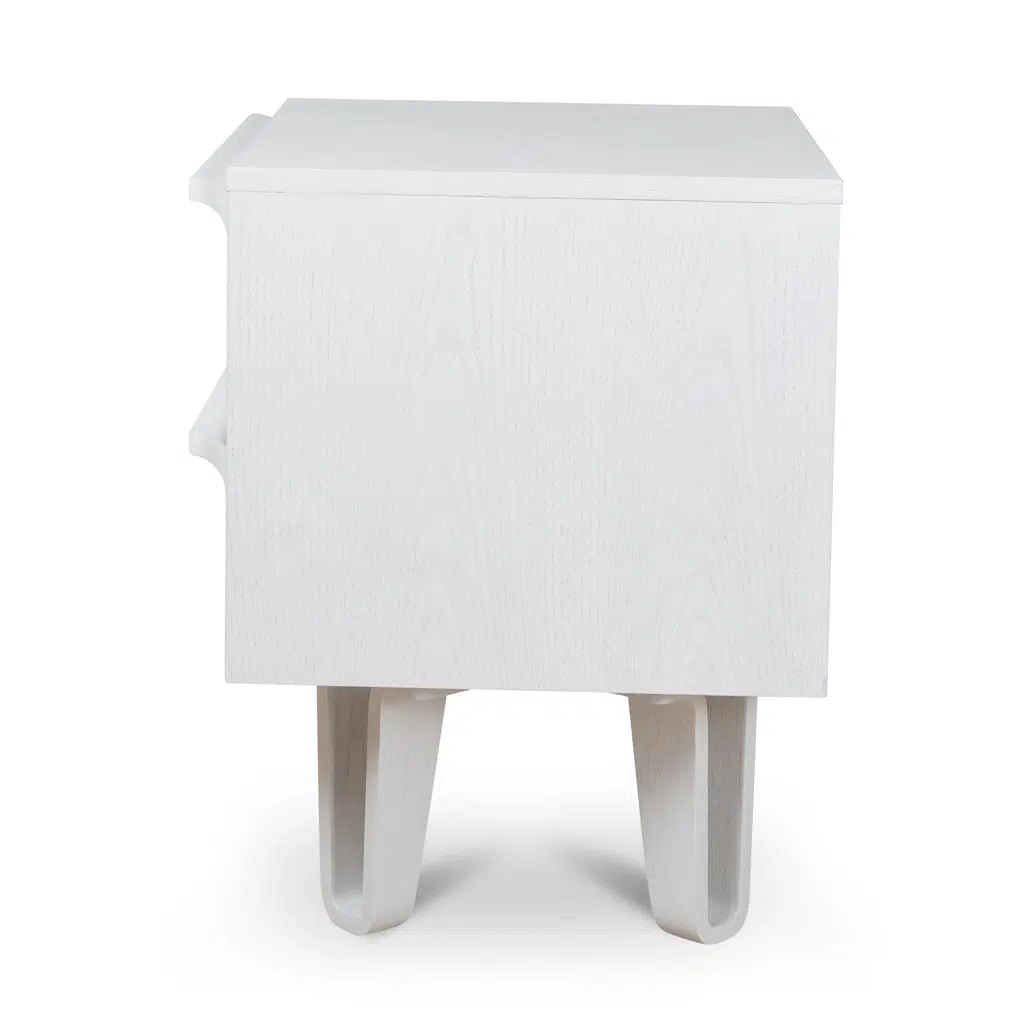 Full white Varo bedside table with modern design and spacious drawers