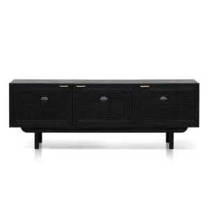 Veyon 1.7m ELM Black Entertainment TV Unit with Natural Rattan Doors