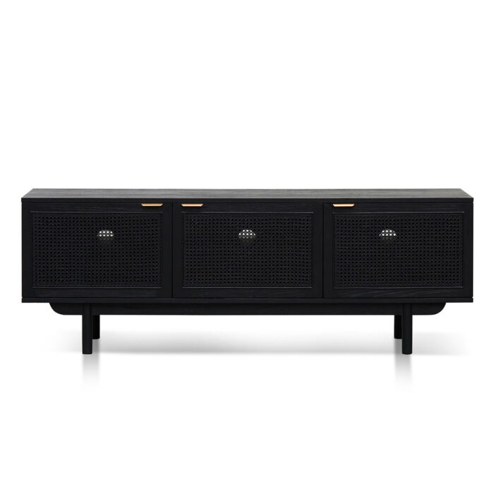 Veyon 1.7m ELM Black Entertainment TV Unit with Natural Rattan Doors