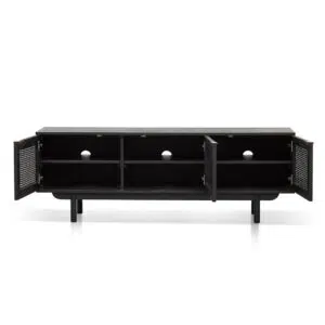 Veyon 1.7m Black ELM Entertainment TV Unit with Rattan Doors