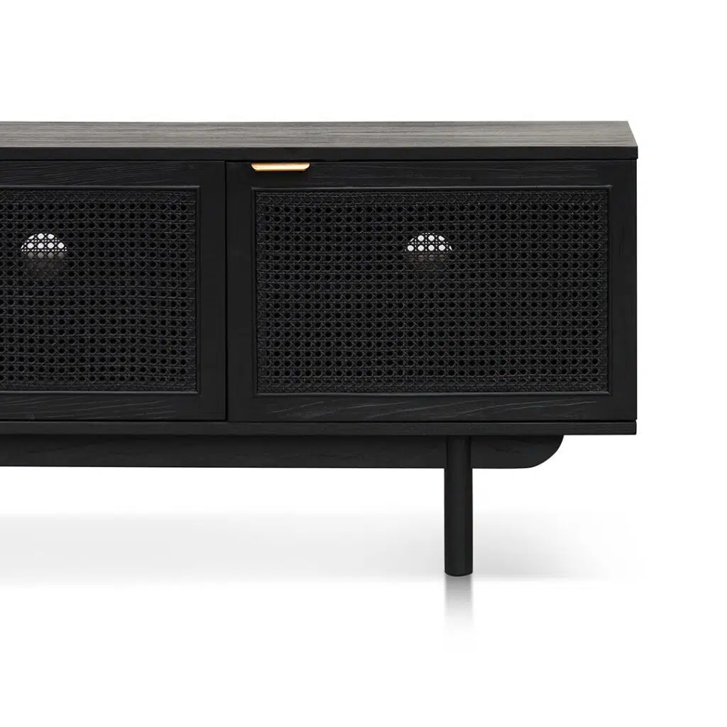 Veyon 1.7m ELM Black Entertainment TV with Natural Rattan Doors